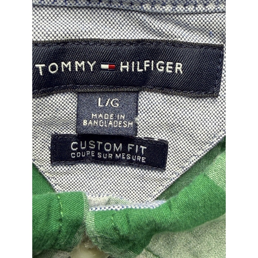 Tommy Hilfiger Men's L Button Down‎ Shirt Green White Plaid Men's Long Sleeve - Picture 7 of 13